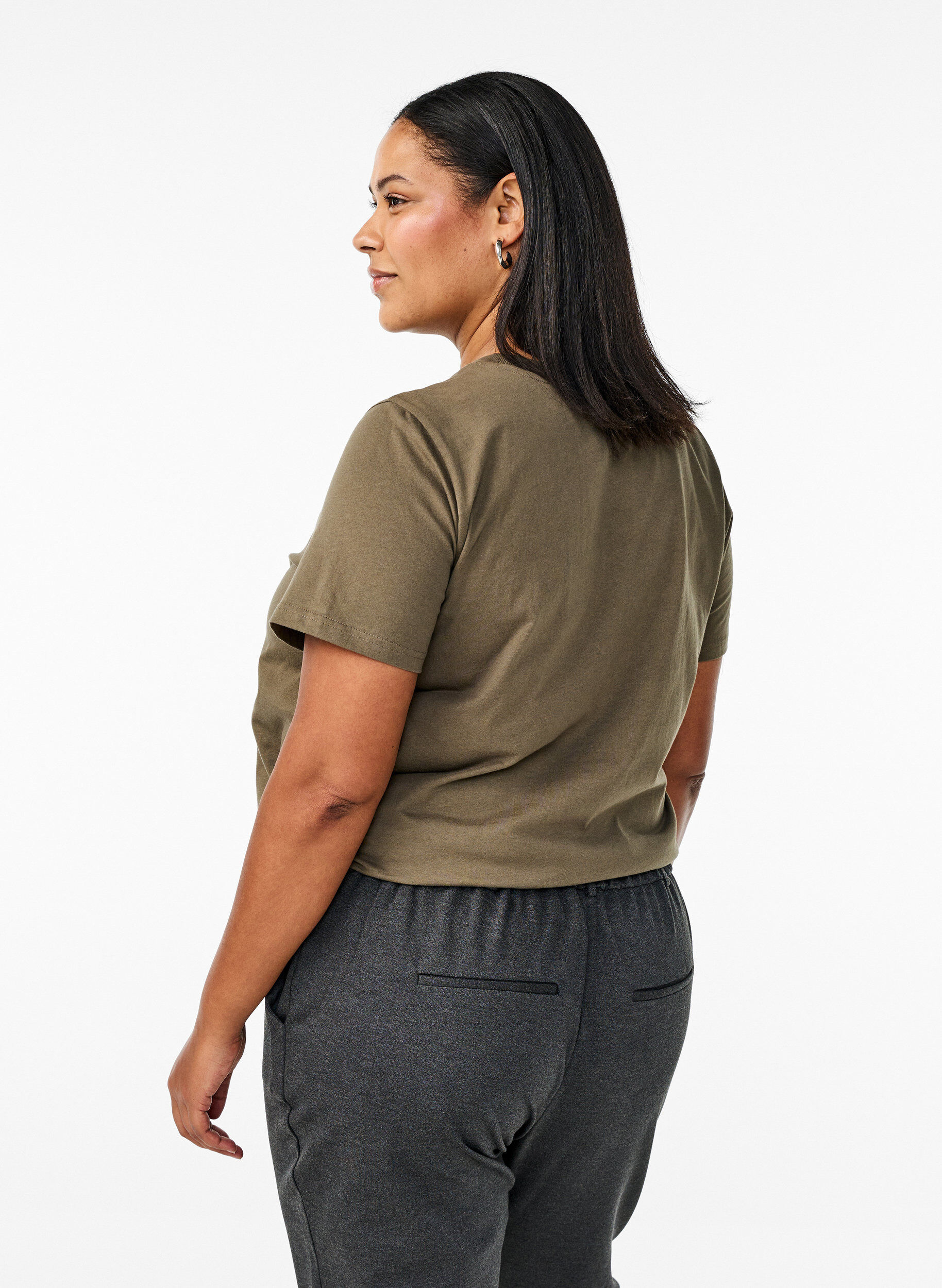 ZizziBasis t-shirt i bomuld med rund hals , Gr&oslash;n, Model image number 2