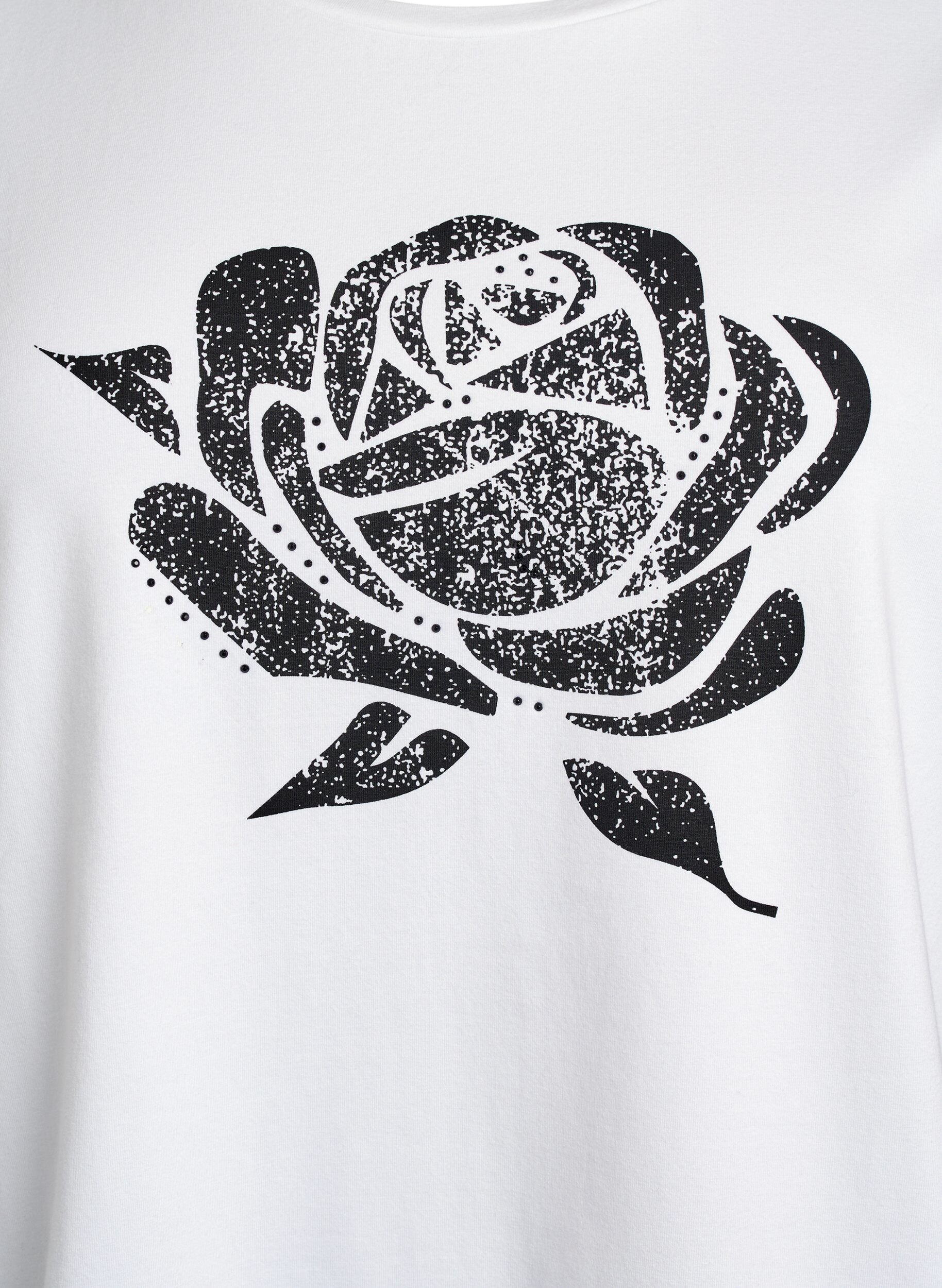 Zizzi T-shirt i &oslash;kologisk bomuld med blomstermotiv, B. White w. Rose, Packshot image number 2