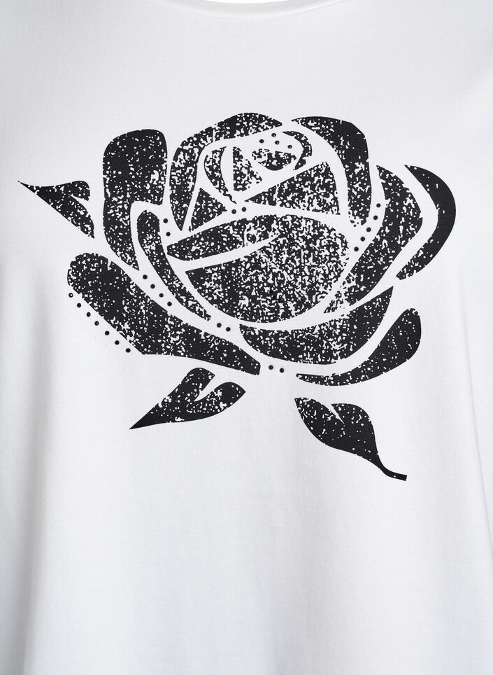 T-shirt i økologisk bomuld med blomstermotiv, B. White w. Rose, Packshot image number 2