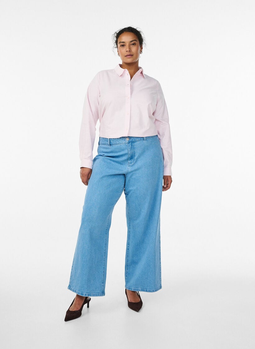 Lang&aelig;rmet skjorte i bomuld, Lyser&oslash;d, Model image number 1