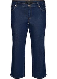 Cropped straight fit jeans med regul&aelig;r talje, Bl&aring;