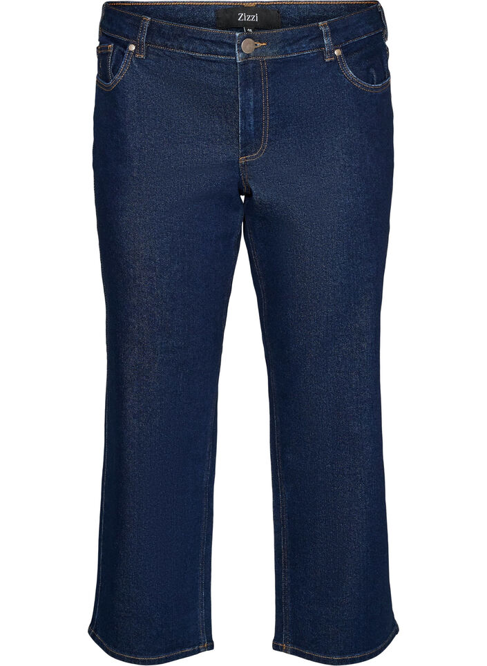 Cropped straight fit jeans med regul&aelig;r talje, Bl&aring;, Packshot image number 0