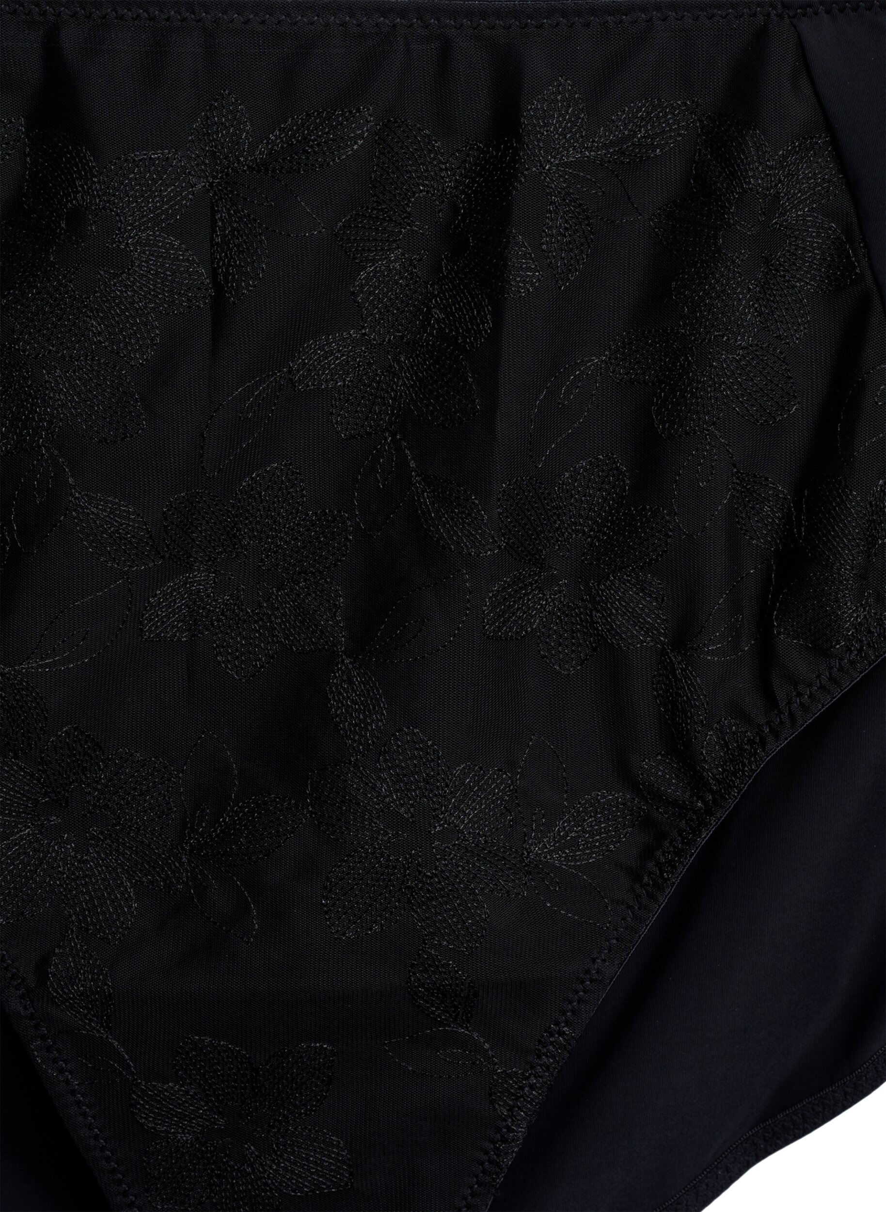 Zizzi Microfiber trusse med mesh og broderi, Sort, Packshot image number 2