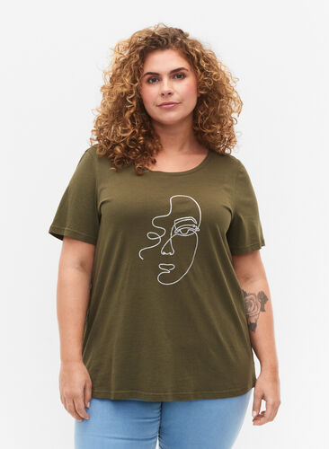 T-shirt med glimmer print i bomuld, Ivy G. Shimmer Face, Model image number 0