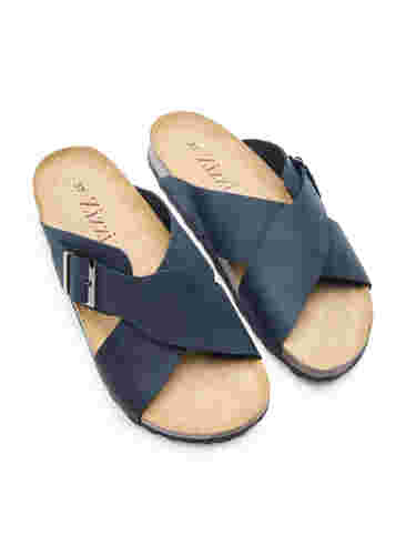 Læder sandal med bred pasform , Black, Packshot image number 3