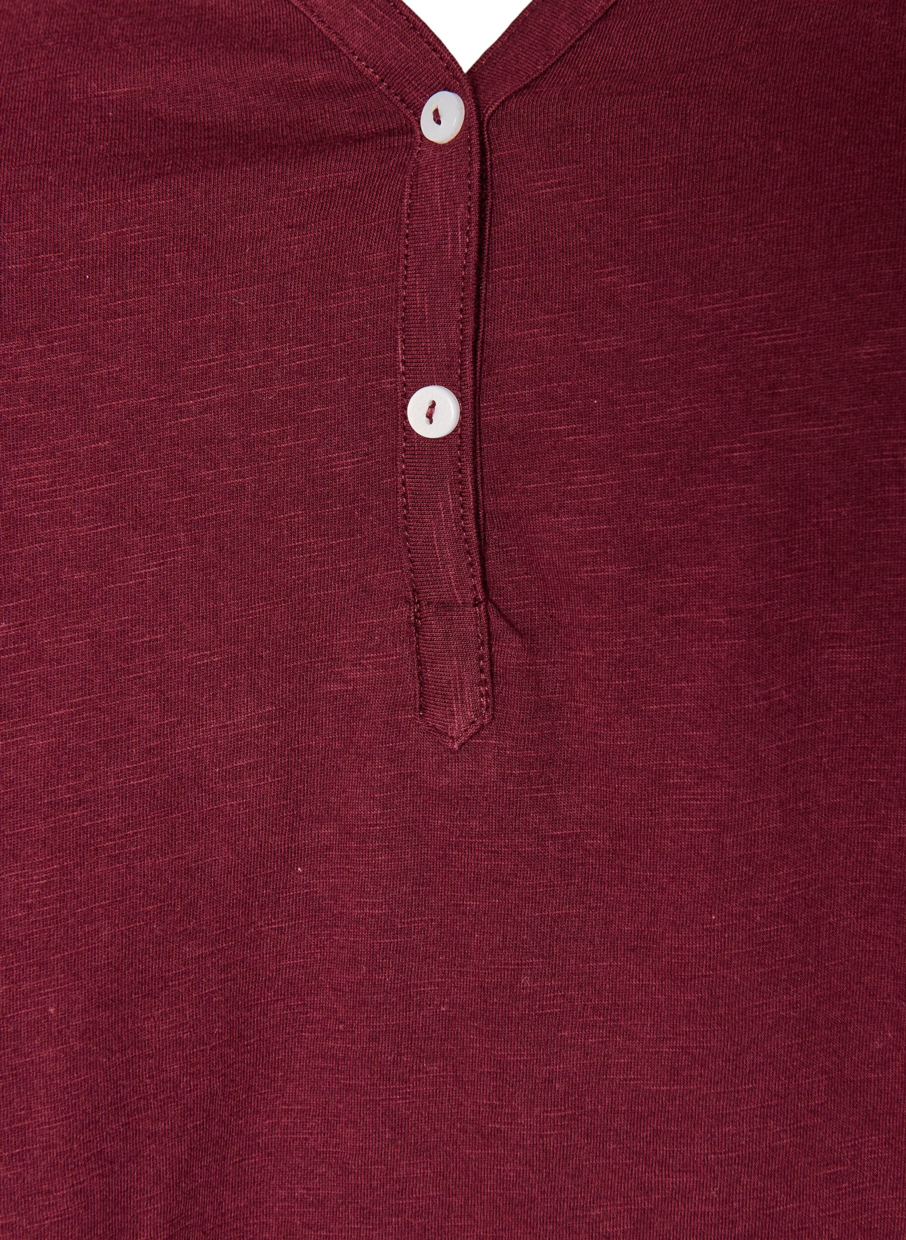 ZizziLang&aelig;rmet t-shirt med V-hals og knapper, R&oslash;d, Packshot image number 2