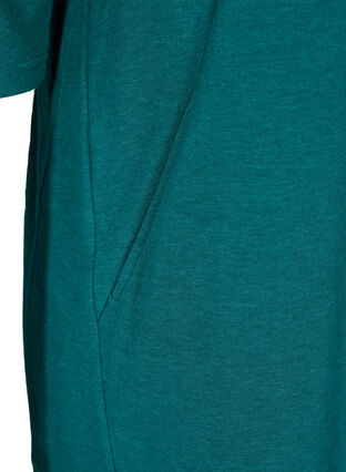 Kampagnevare - Bomulds sweatkjole med lommer og 3/4 ærmer, Teal Green Melange, Packshot image number 3