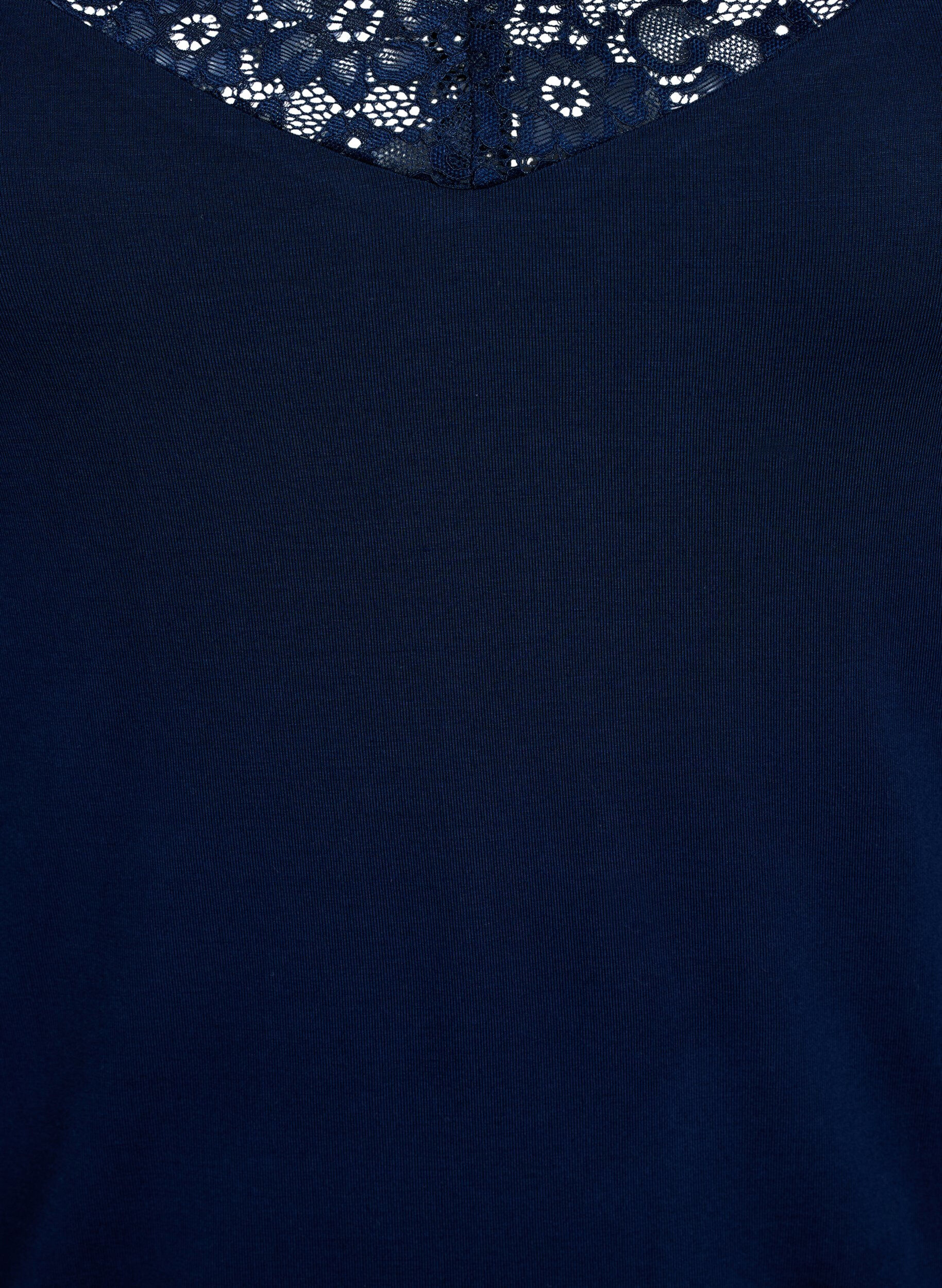 Zizzi Viskose top med blondekant, Bl&aring;, Packshot image number 2