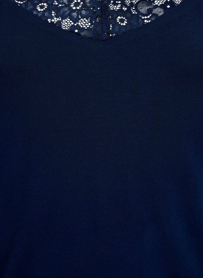 Viskose top med blondekant, Bl&aring;, Packshot image number 2