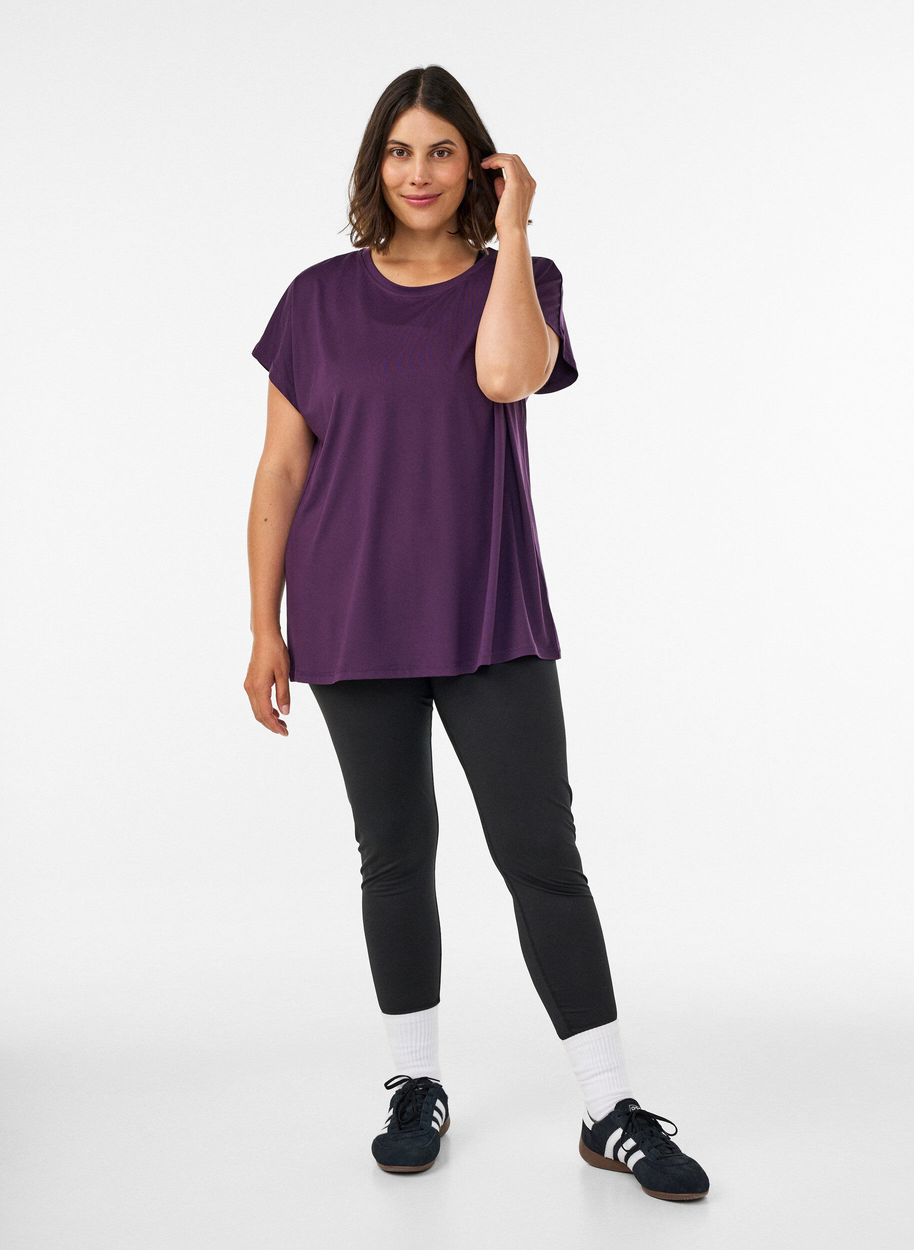 ZizziEnsfarvet tr&aelig;nings t-shirt, Lilla, Model image number 1