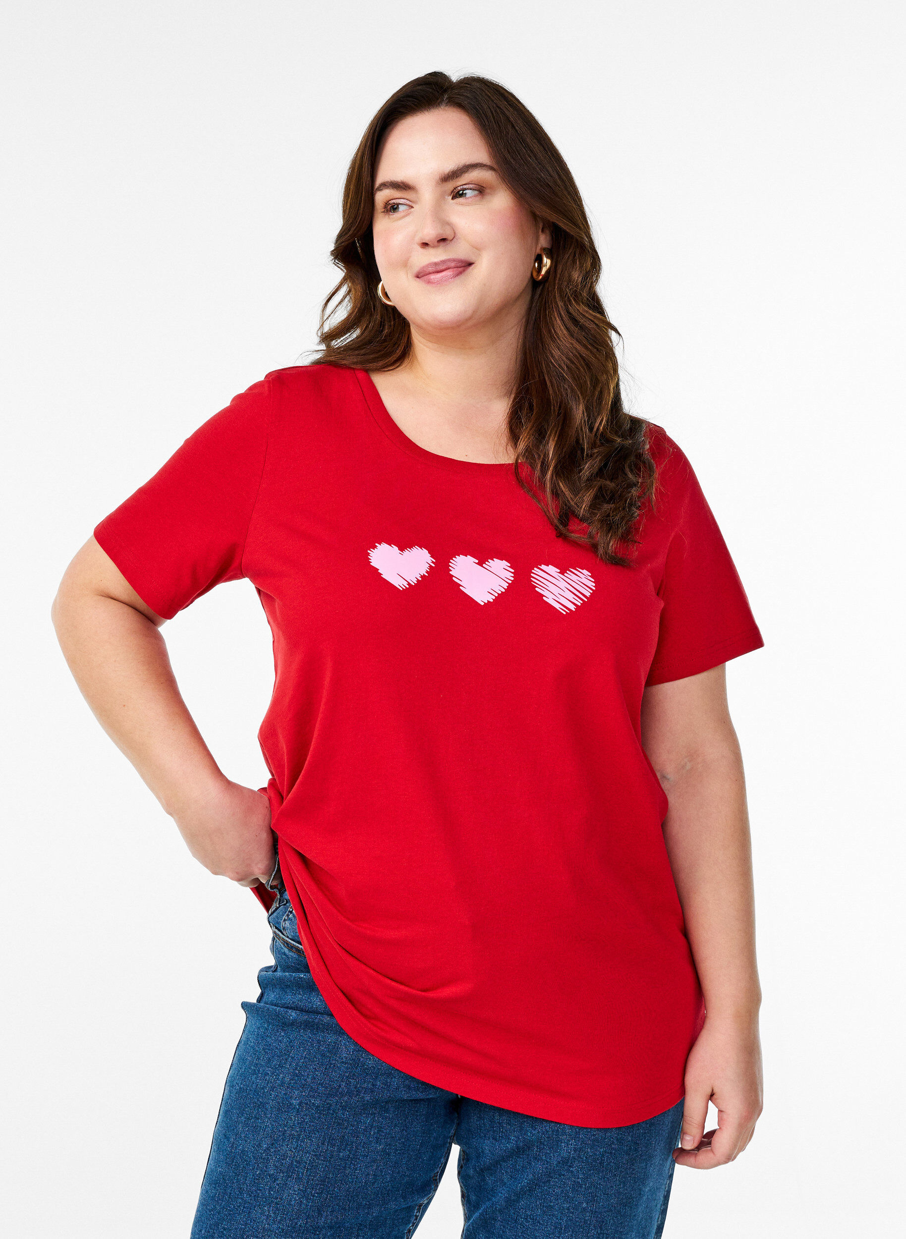Zizzi Bomulds t-shirt med motiv, Salsa w. Hearts, Model image number 0