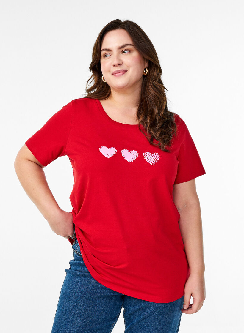 Bomulds t-shirt med motiv, Salsa w. Hearts, Model image number 0