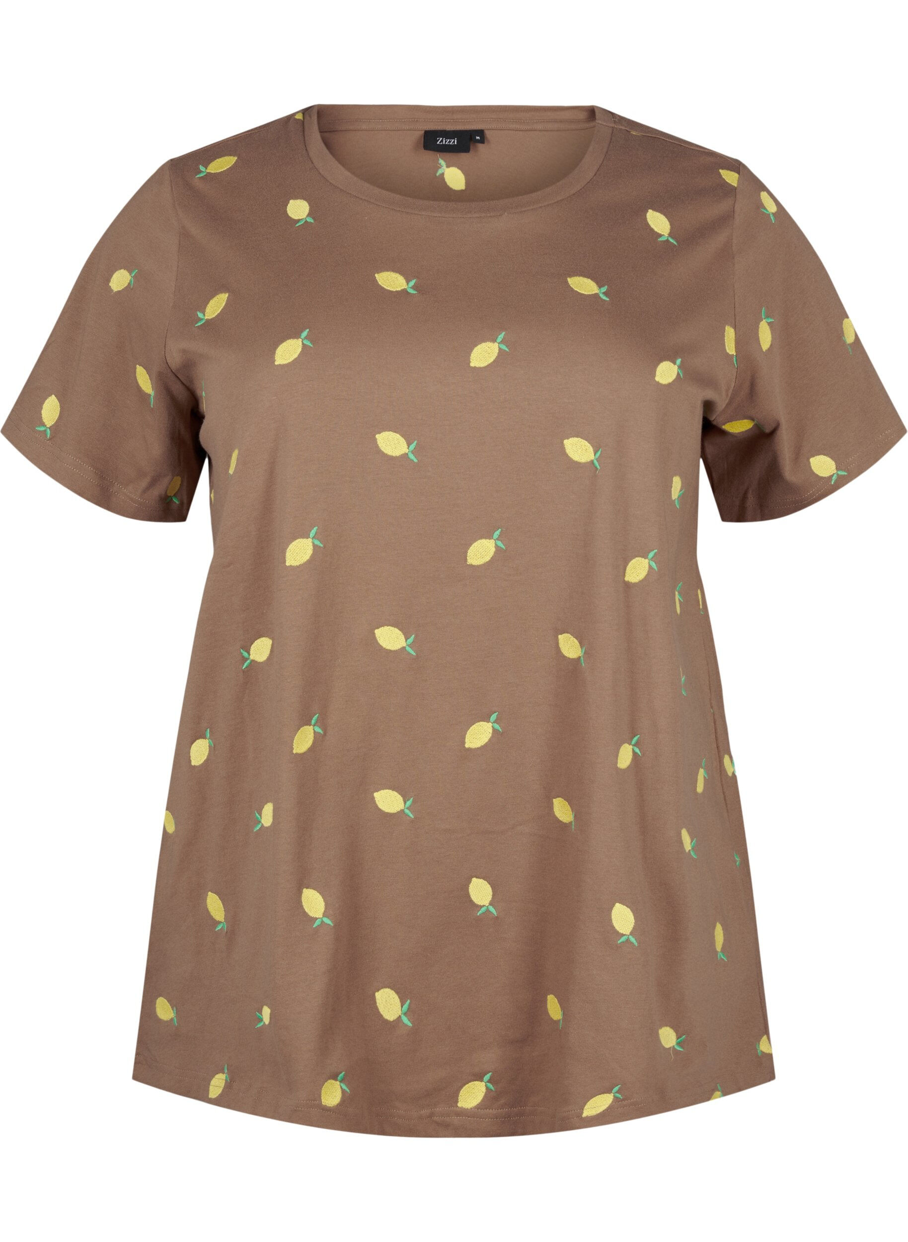 Zizzi T-shirt i &oslash;kologisk bomuld med citroner., Coca M. Lemon Emb., Packshot image number 0