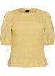 Smockbluse med fl&aelig;sekant og b&aring;dhals, Gul, Packshot image number 0