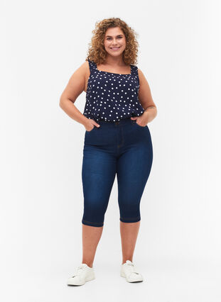 Højtaljede Amy capri jeans med super slim fit, Blue denim, Model image number 0