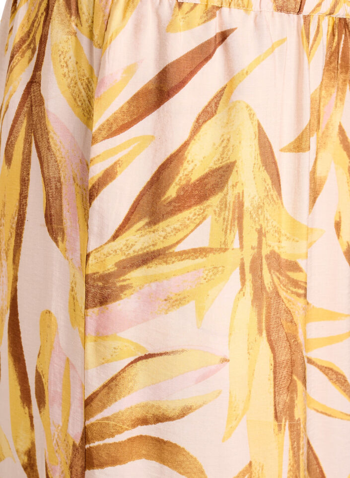 Bluse i viskose med bladprint og fl&aelig;sedetaljer, Gul, Packshot image number 3