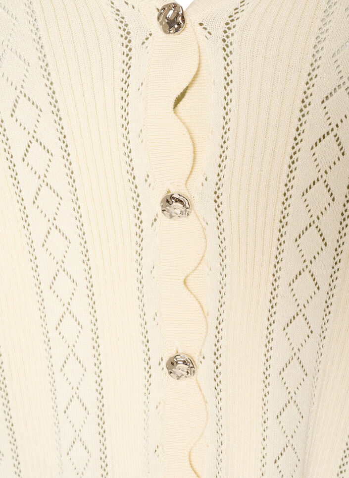 Cardigan med hulm&oslash;nster og b&oslash;lgede kanter, Vanilla, Packshot image number 2