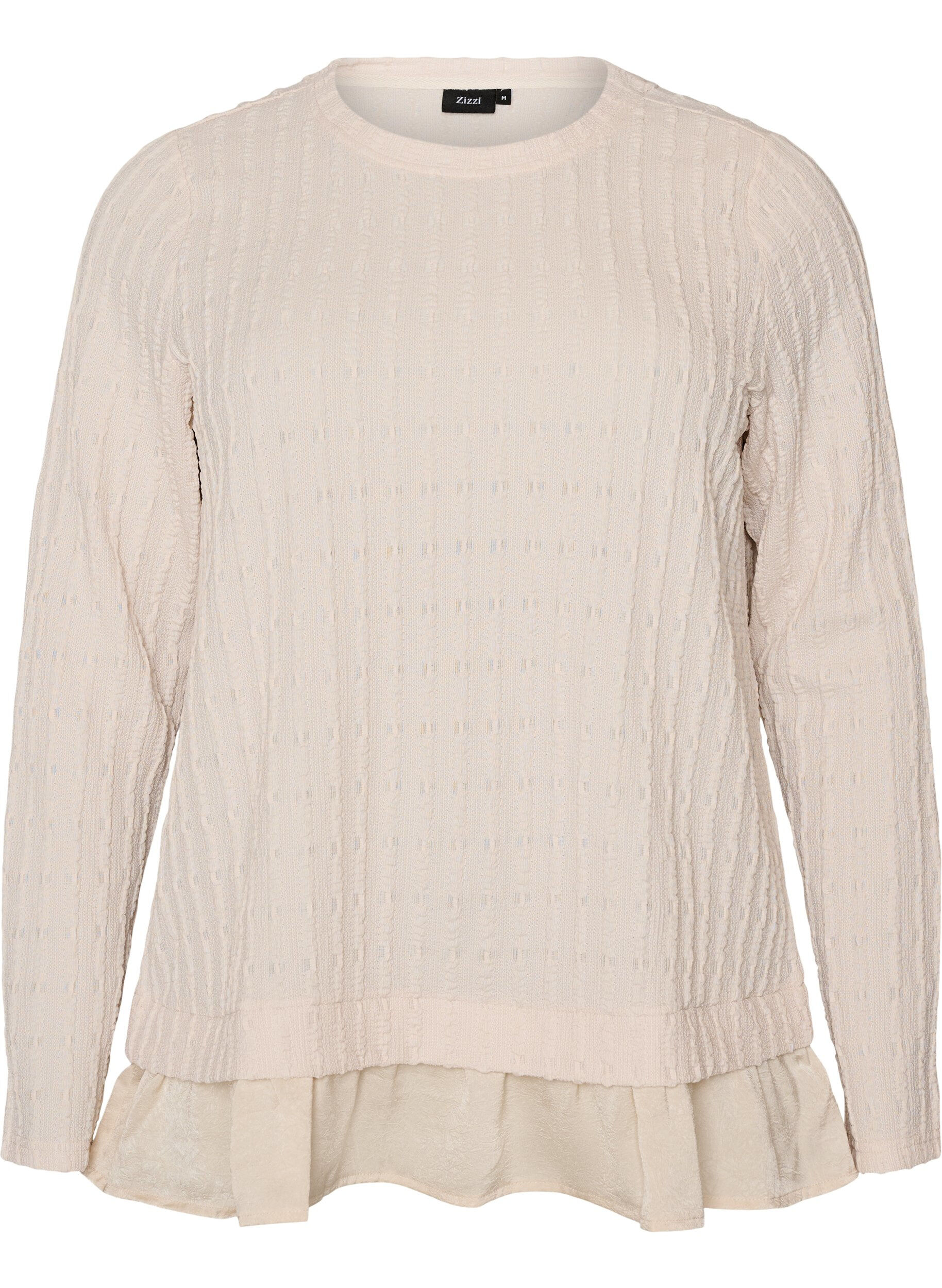 ZizziStruktureret bluse med fl&aelig;sekant, Vanilla, Packshot image number 0