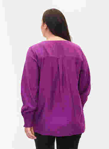 Viskose skjorte med smock, Grape Juice, Model image number 1