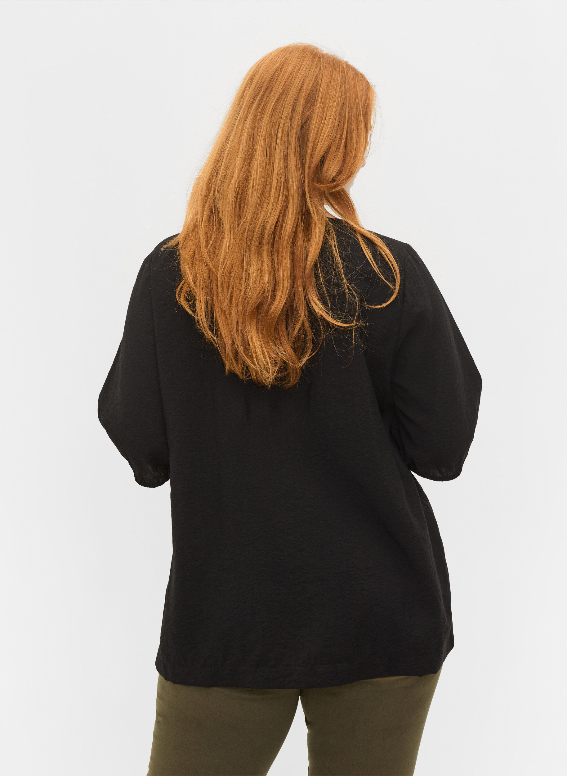 Zizzi Bluse med ballon&aelig;rmer, Black, Model image number 1