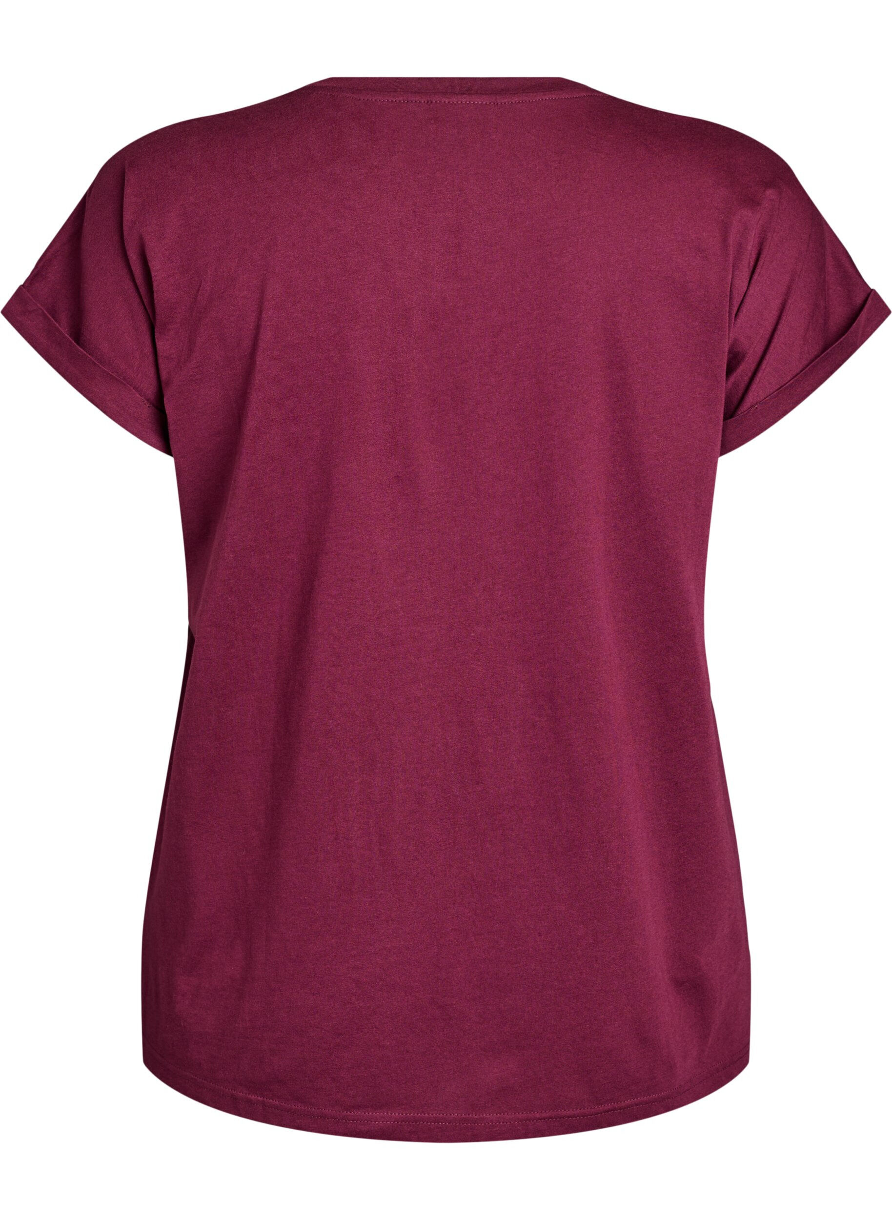 ZizziKort&aelig;rmet t-shirt i bomuldsblanding, M&oslash;rk Bordeaux, Packshot image number 1