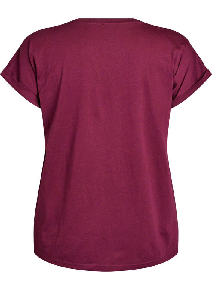 Kort&aelig;rmet t-shirt i bomuldsblanding, M&oslash;rk Bordeaux, Packshot image number 1