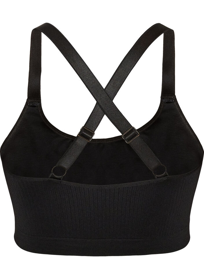 Seamless sports-bh med ribstruktur, Sort, Packshot image number 1