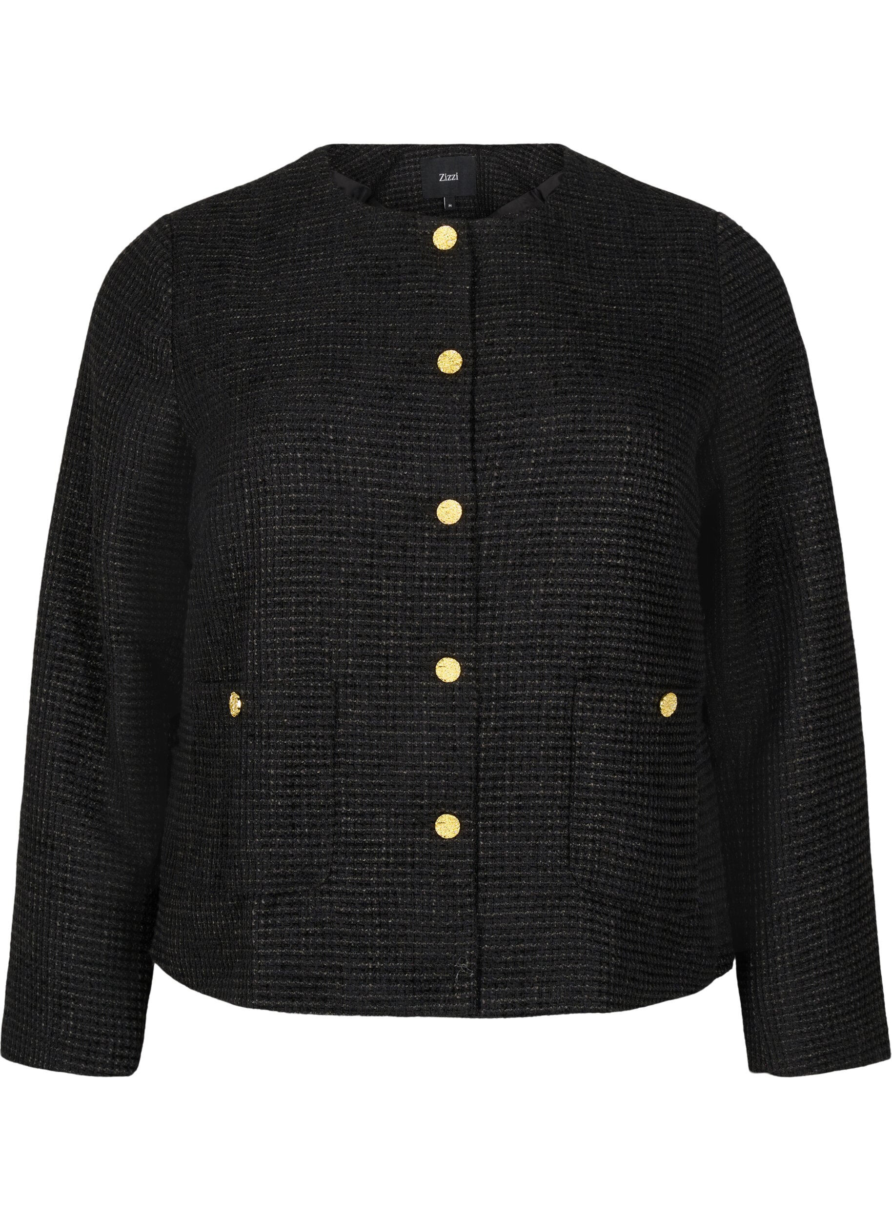 Zizzi Boucle jakke med lommer og dekorative knapper, Black, Packshot image number 0