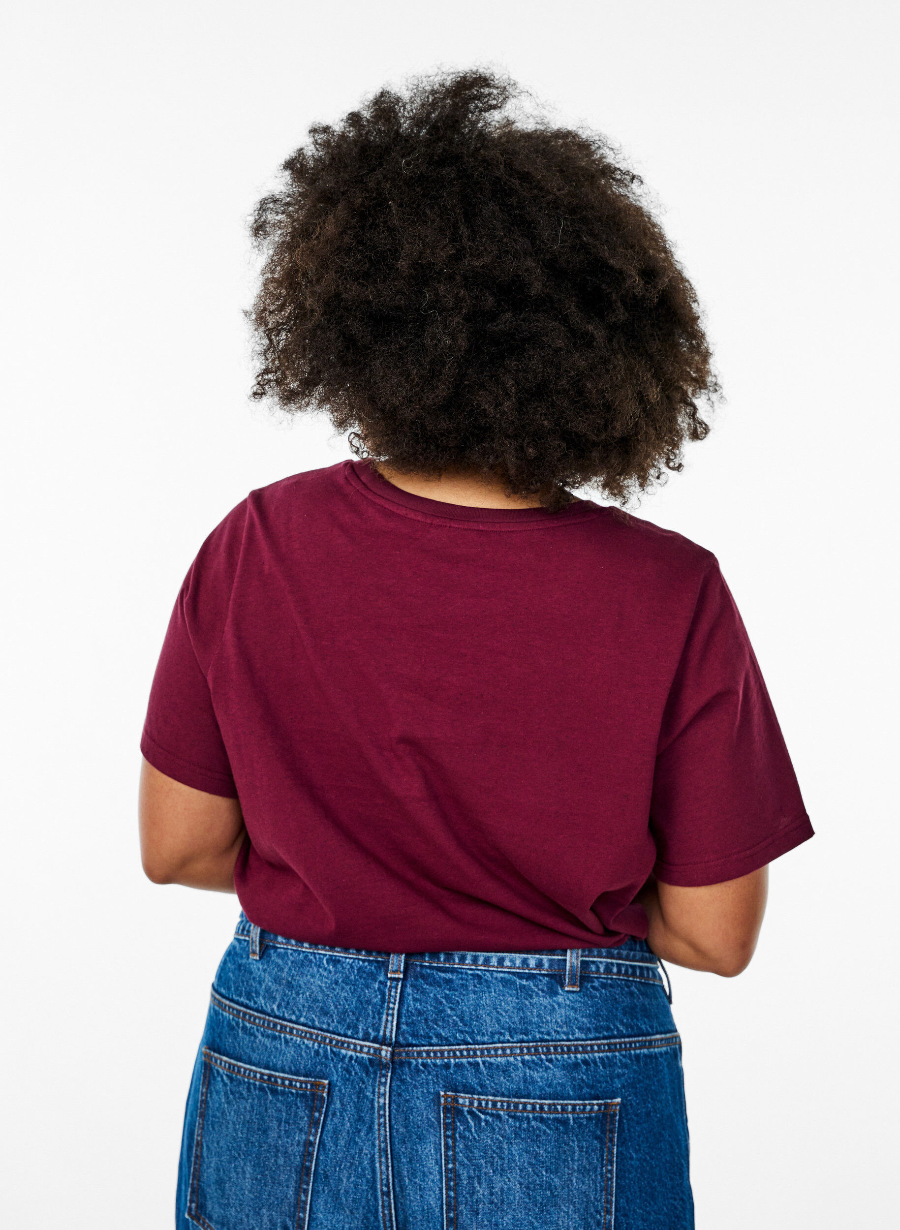 Zizzi Bomulds t-shirt med rund hals, M&oslash;rk Bordeaux, Model image number 2