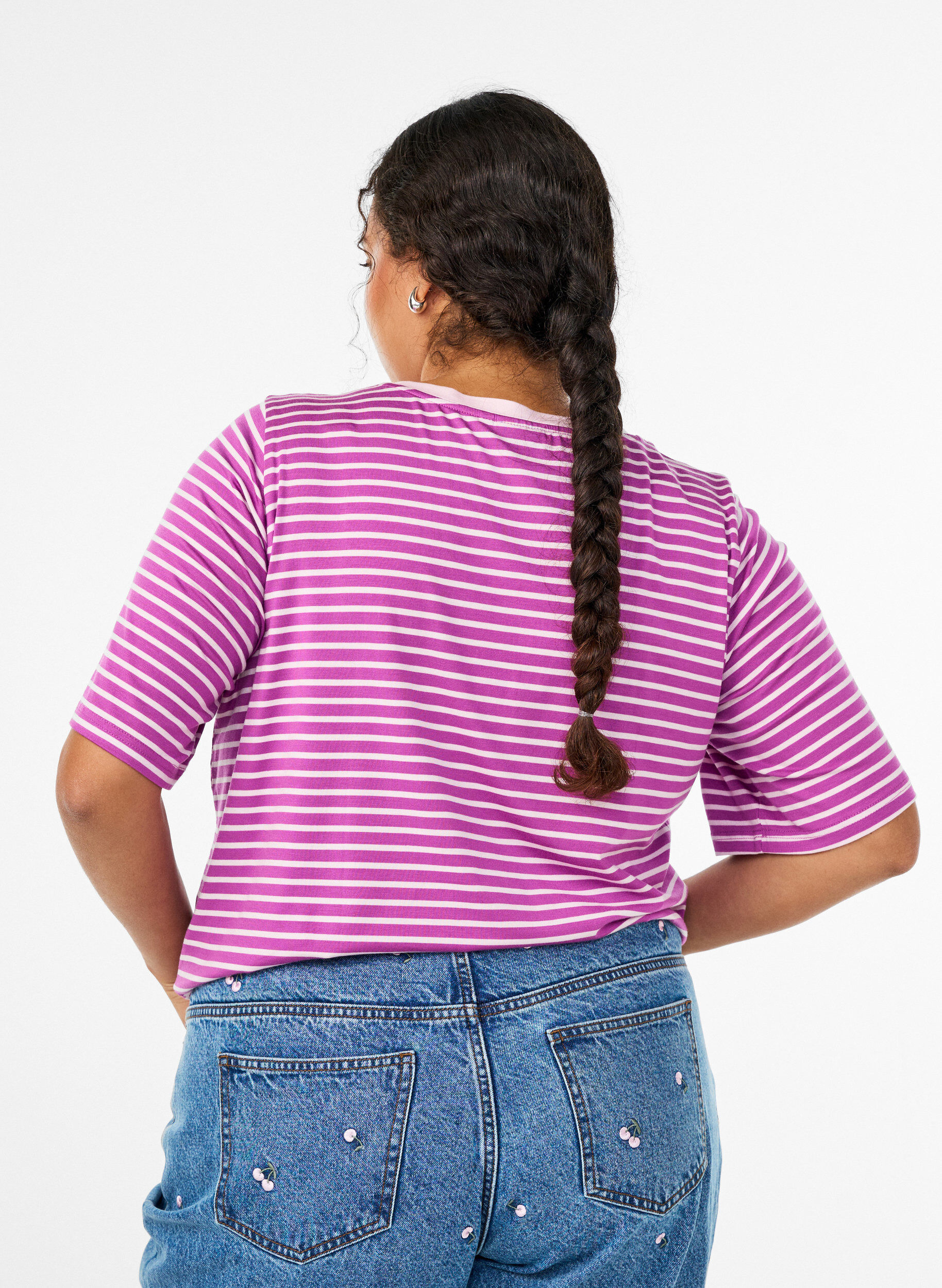 ZizziT-shirt med TENCEL&trade; Lyocell og striber, Lilla, Model image number 2