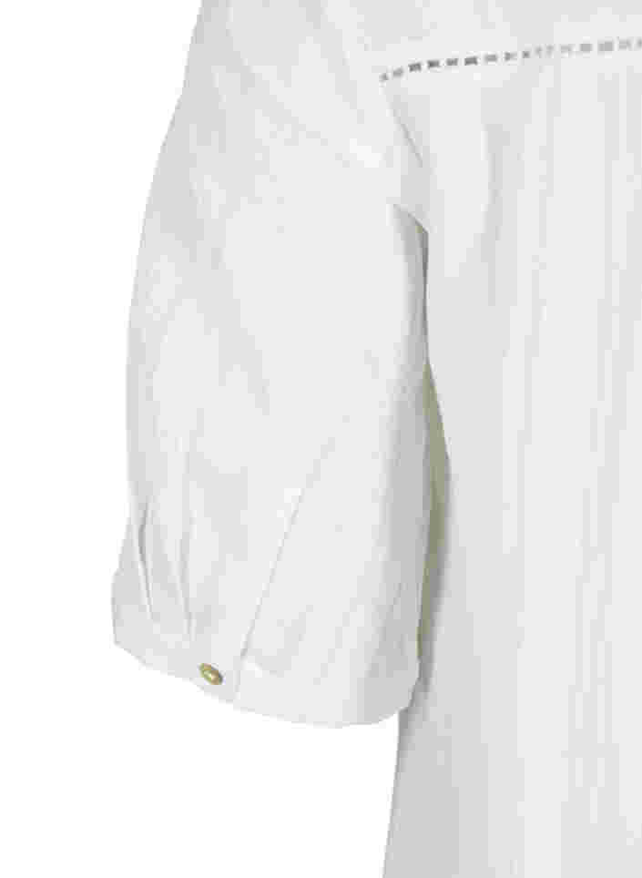 Stribet viskose kjole med blondebånd, Bright White, Packshot image number 3