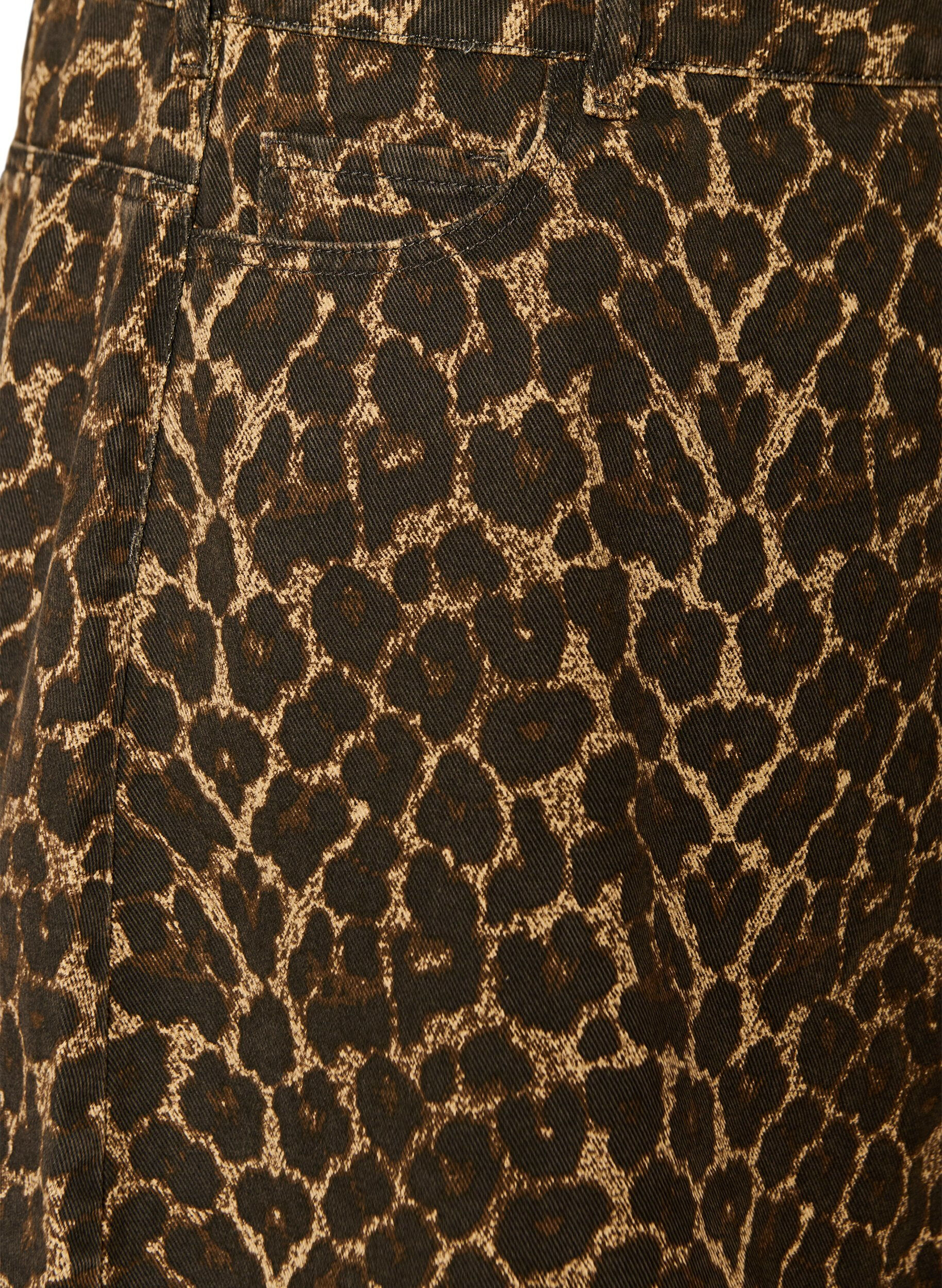ZizziKort denimnederdel med leopardprint og A-snit, Brun, Packshot image number 3