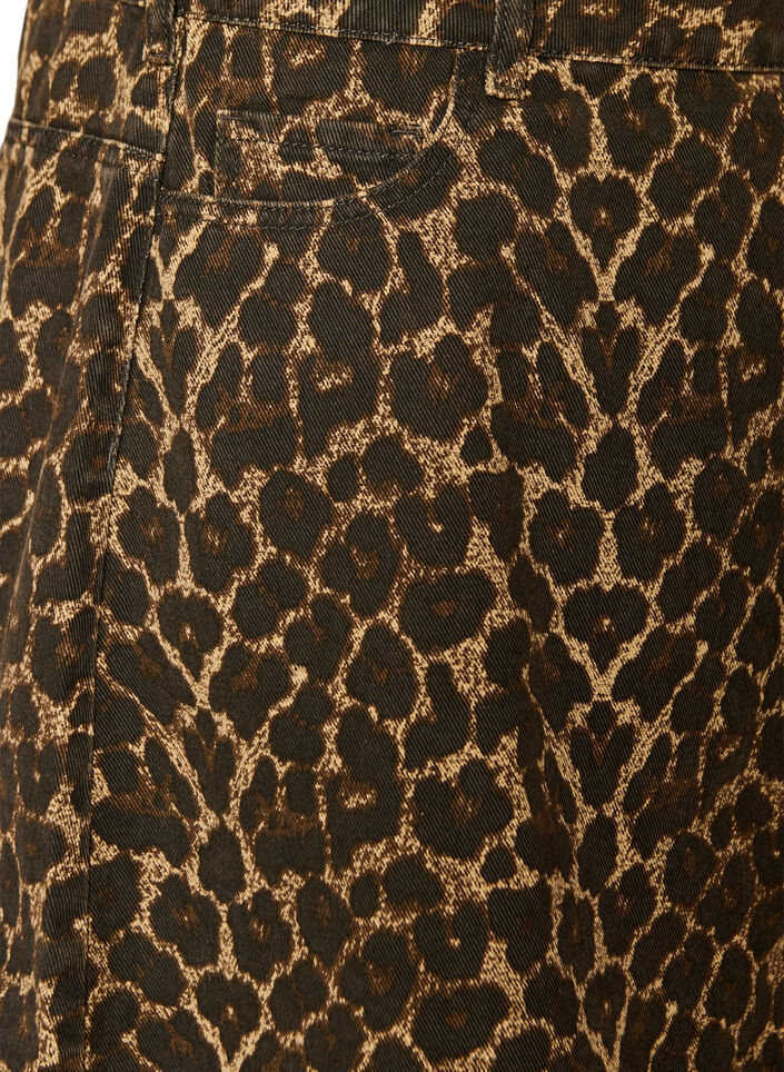 Kort denimnederdel med leopardprint og A-snit, Brun, Packshot image number 3