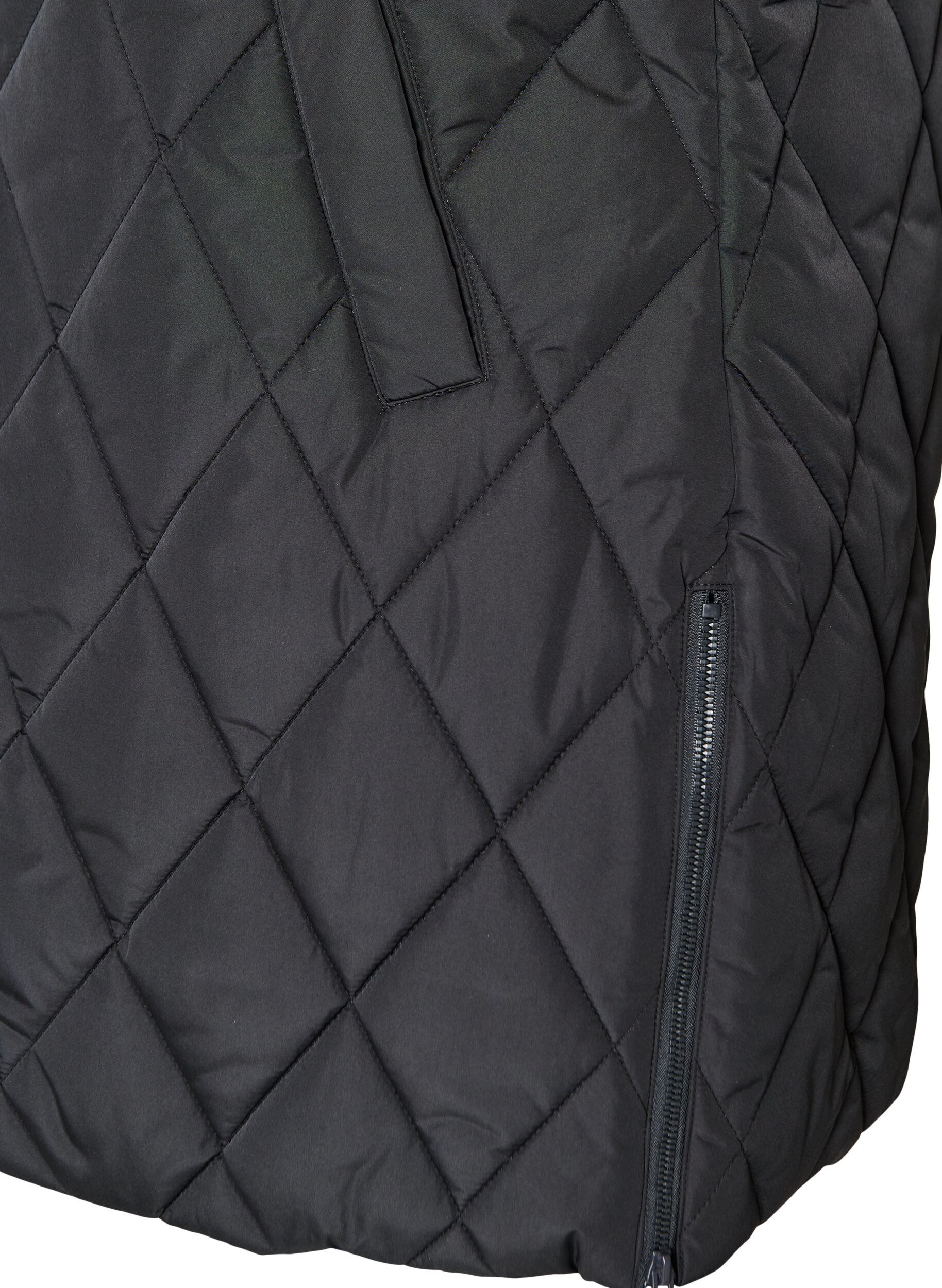 ZizziMellemlang quiltet vest med h&aelig;tte, Sort, Packshot image number 3