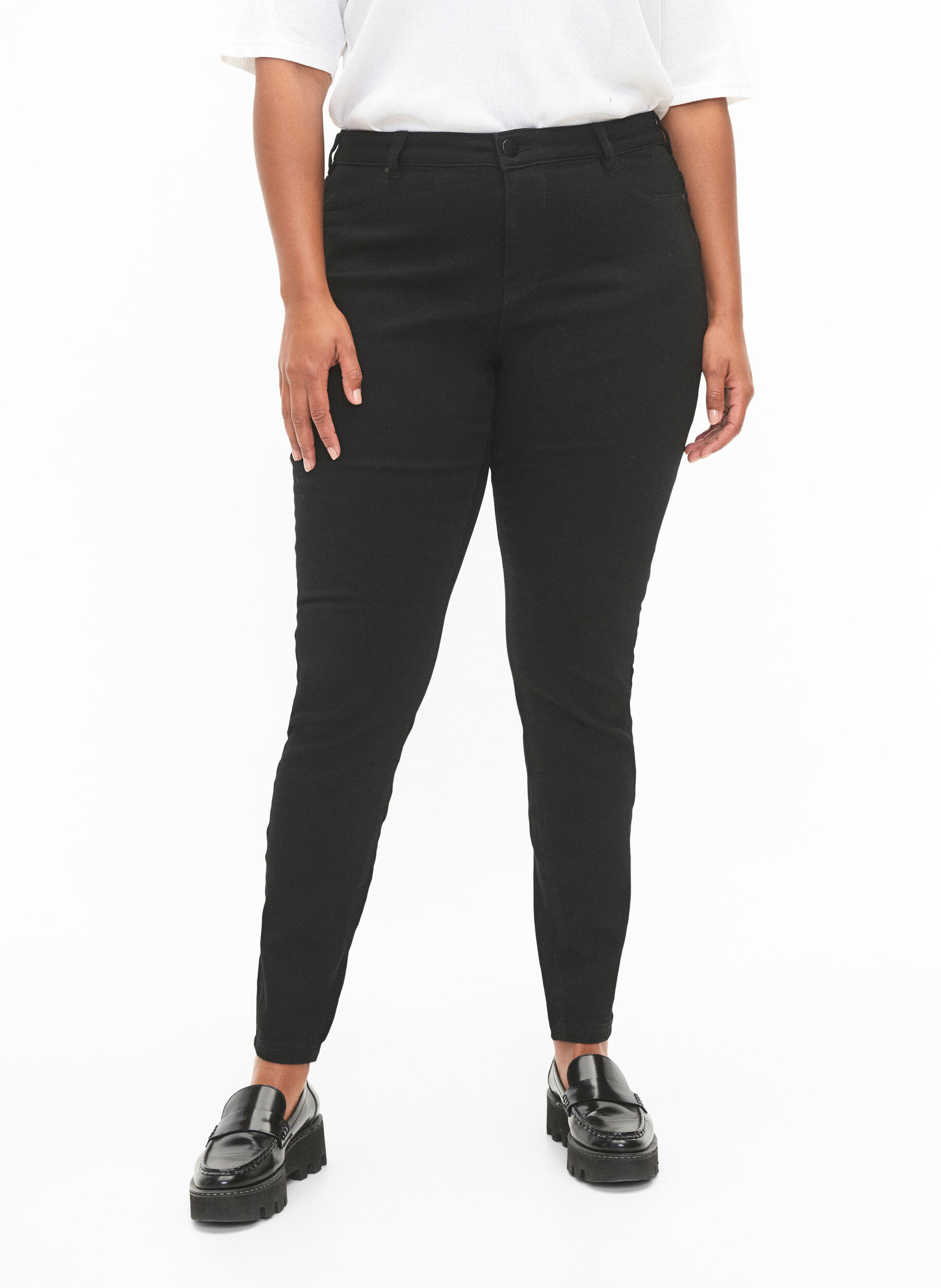 ZizziJeggings i bomuldsblanding, Black, Model image number 2