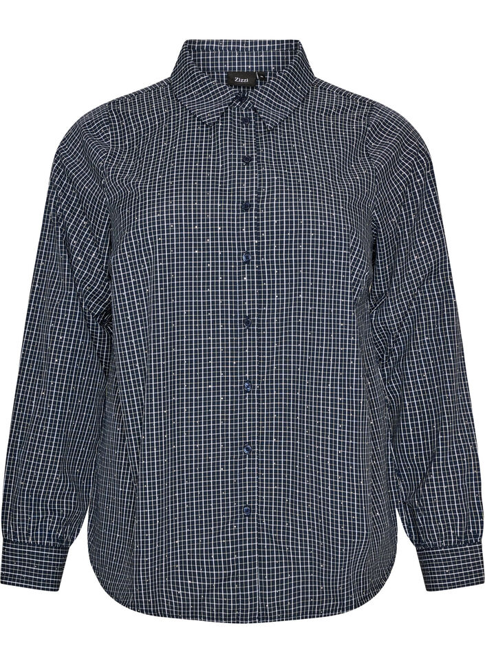 Ternet skjorte med rhinsten, Bl&aring;, Packshot image number 0