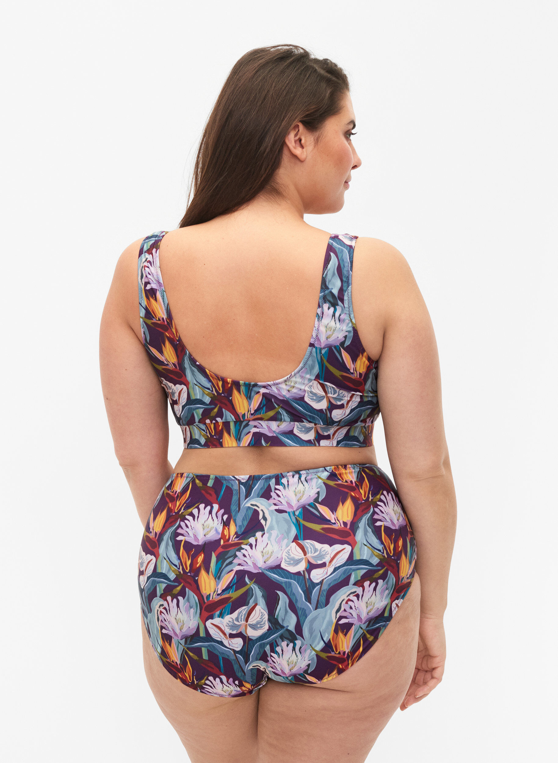 Zizzi H&oslash;jtaljet bikini underdel med print, Gr&oslash;n, Model image number 1