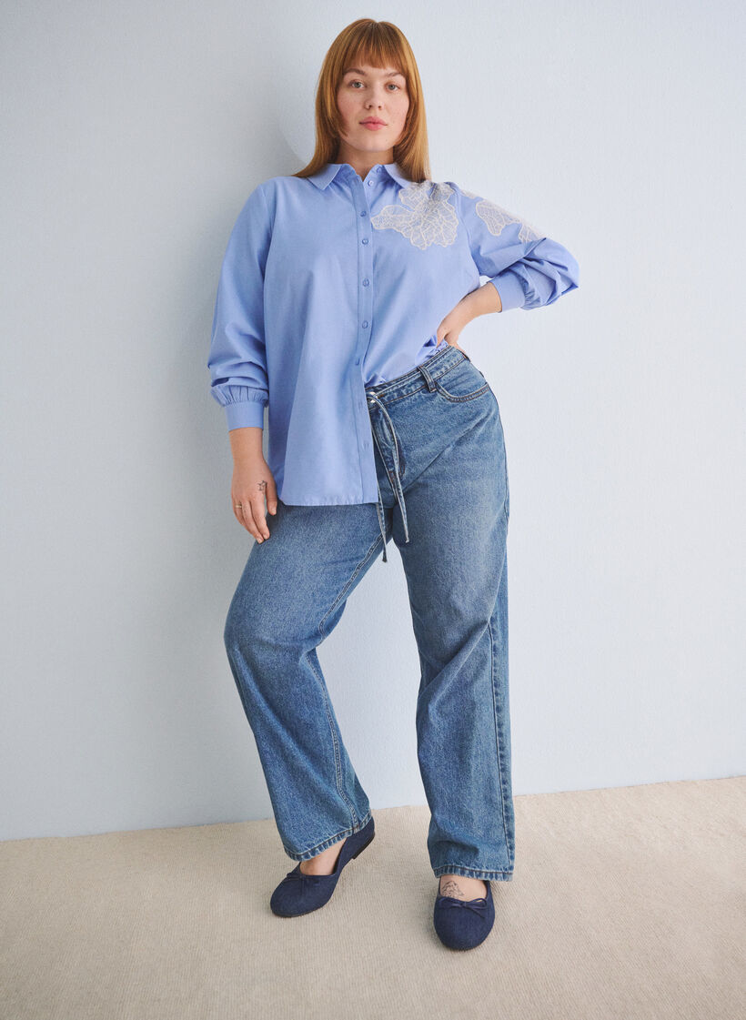 Skjorte med blondedetaljer, Blå, Image image number 0