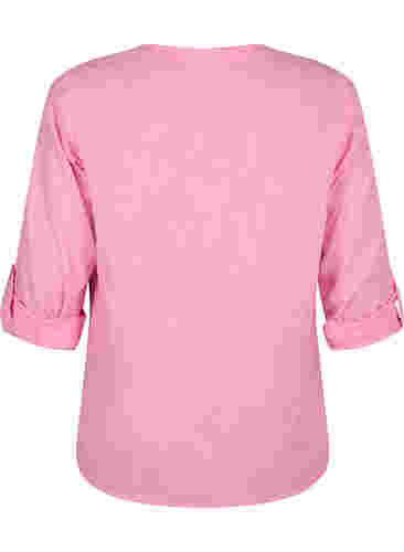 Skjortebluse i bomuld med v-udskæring, Rosebloom, Packshot image number 1