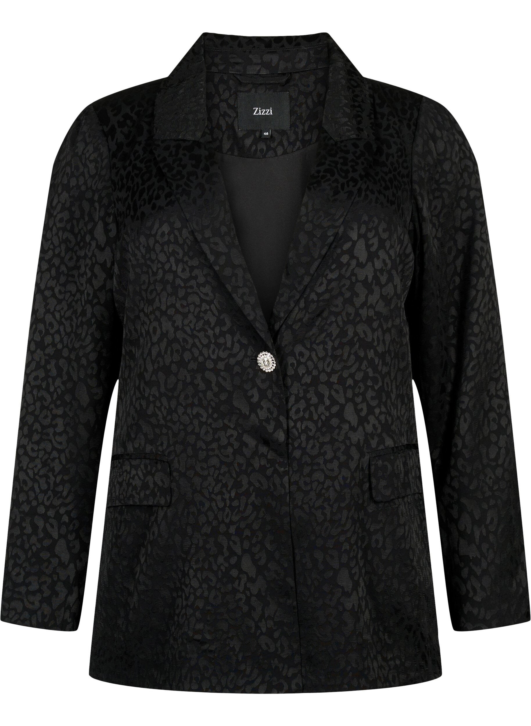 Zizzi Tone-i-tone jacquard blazer i viskose, Black, Packshot image number 0