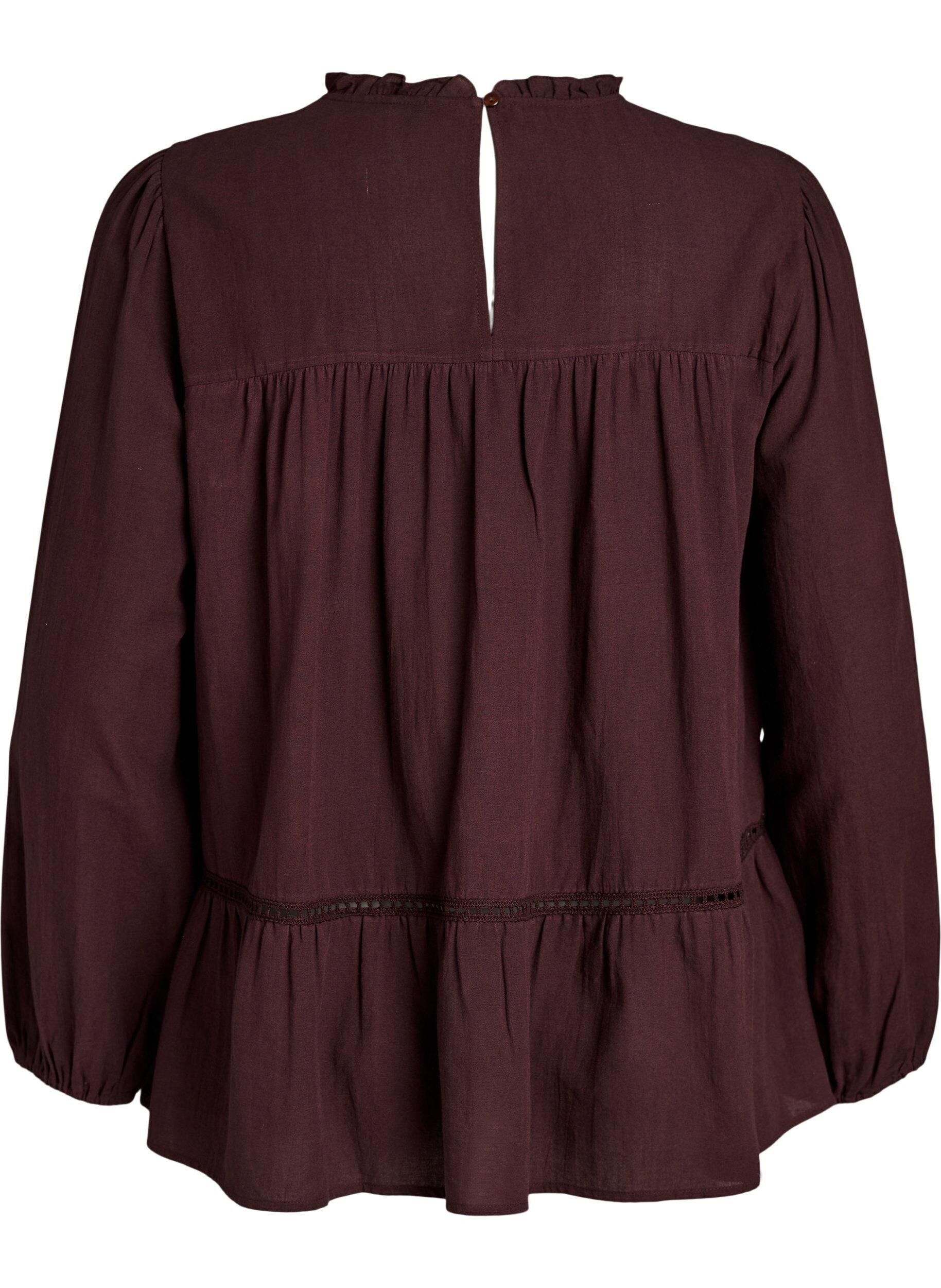 ZizziBluse med broderi og hulm&oslash;nsterb&aring;nd, M&oslash;rk Bordeaux, Packshot image number 1