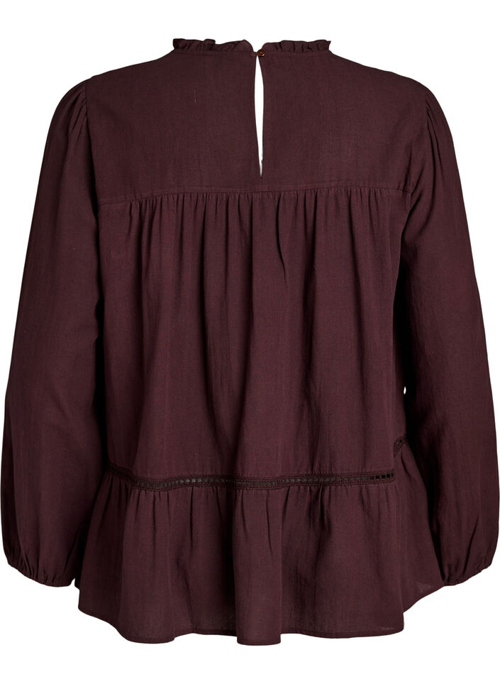 Bluse med broderi og hulm&oslash;nsterb&aring;nd, M&oslash;rk Bordeaux, Packshot image number 1