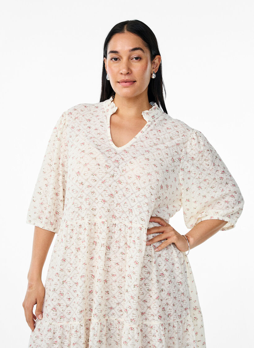 Kort kjole med 1/2 ærmer og A-form, Hvid, Model image number 2