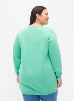 Lang sweatshirt med tekstprint, Neptune Green , Model image number 1
