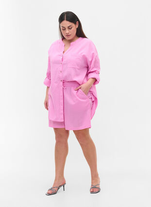 Løse shorts i bomuldsmix med hør, Begonia Pink, Model image number 2