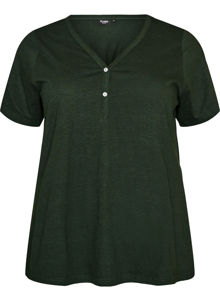 T-shirt med knapdetalje, Gr&oslash;n, Packshot image number 0