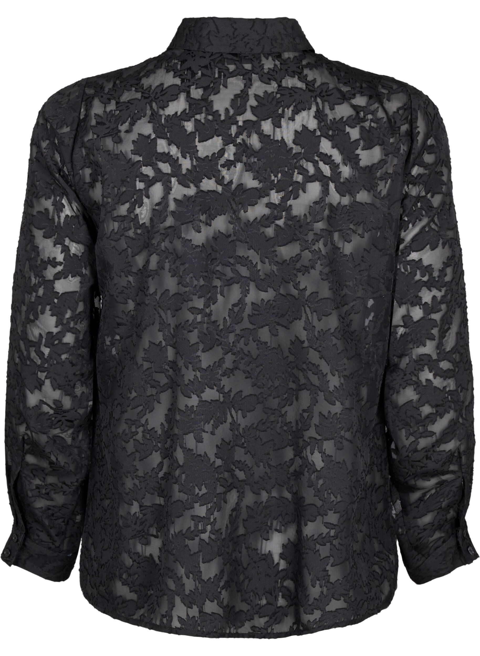 Zizzi Jacquard skjorte med knapper, Black, Packshot image number 1