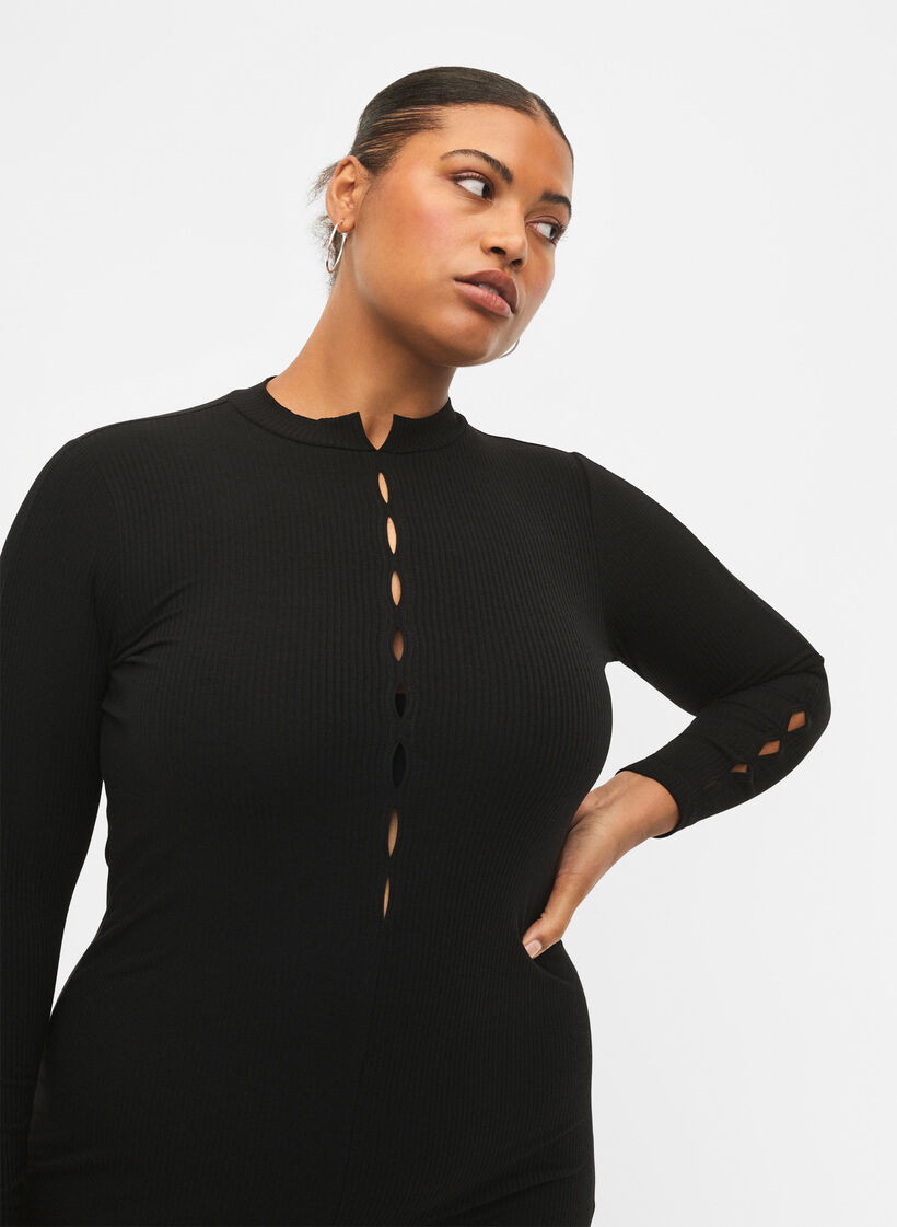 Tætsiddende kjole med huldetaljer, Black, Model image number 2