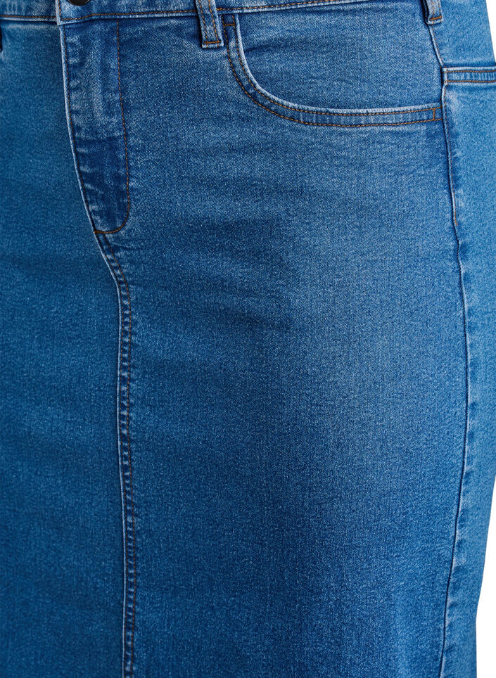 FLASH - Midilang denim nederdel med slids foran, Blå, Packshot image number 2