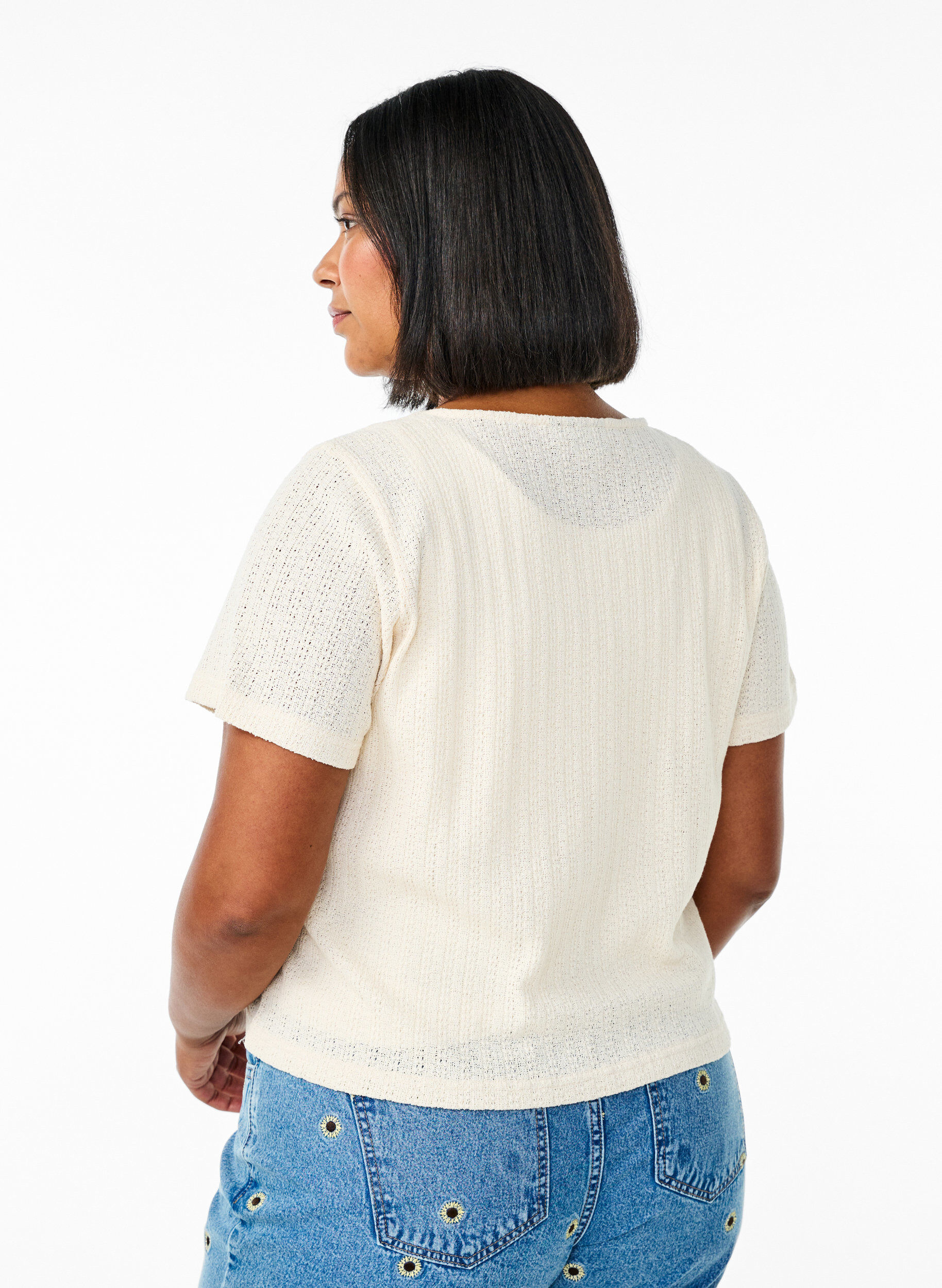 Zizzi Jerseycardigan med korte &aelig;rmer, Vanilla, Model image number 2